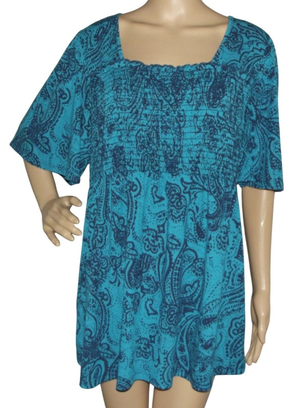 Faded Glory Tunic 2X 18W 20W Turquoise Black paisley Peasant Boho square neck